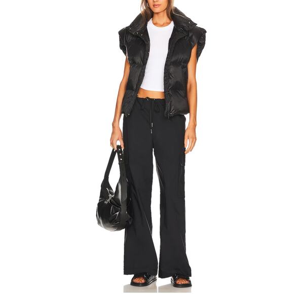 Lovers + Friends Black Baggy Cargo Pants LARGE Wide Leg Drawstring $198 NEW - Picture 2 of 9